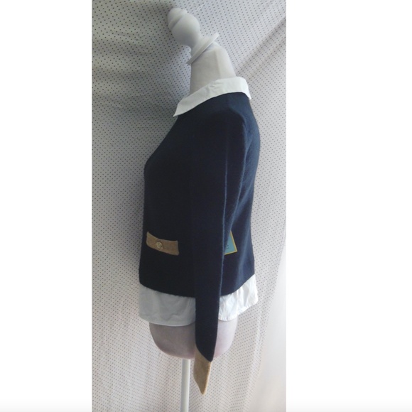 NEW CECE Black & White TWO-FER Collared LAYERED Pocket Detail SWEATER TOP XS - Picture 4 of 10